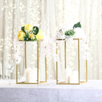 2-Pack Wedding Flower Stand Gold Metal Geometric Column Frame Rectangular - Versatile Floral Pedestal for Sophisticated Arrangements 16"