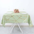 Polyester 54"x54" Square Tablecloth Sage Green with Gold Foil Geometric Pattern - Wrinkle-Resistant & Durable for Stylish Settings