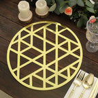 6-Pack Disposable Table Placemats in Metallic Gold Laser Cut Geometric Triangle Design - 700GSM Cardboard Placemats for Glamorous Table Settings 13"