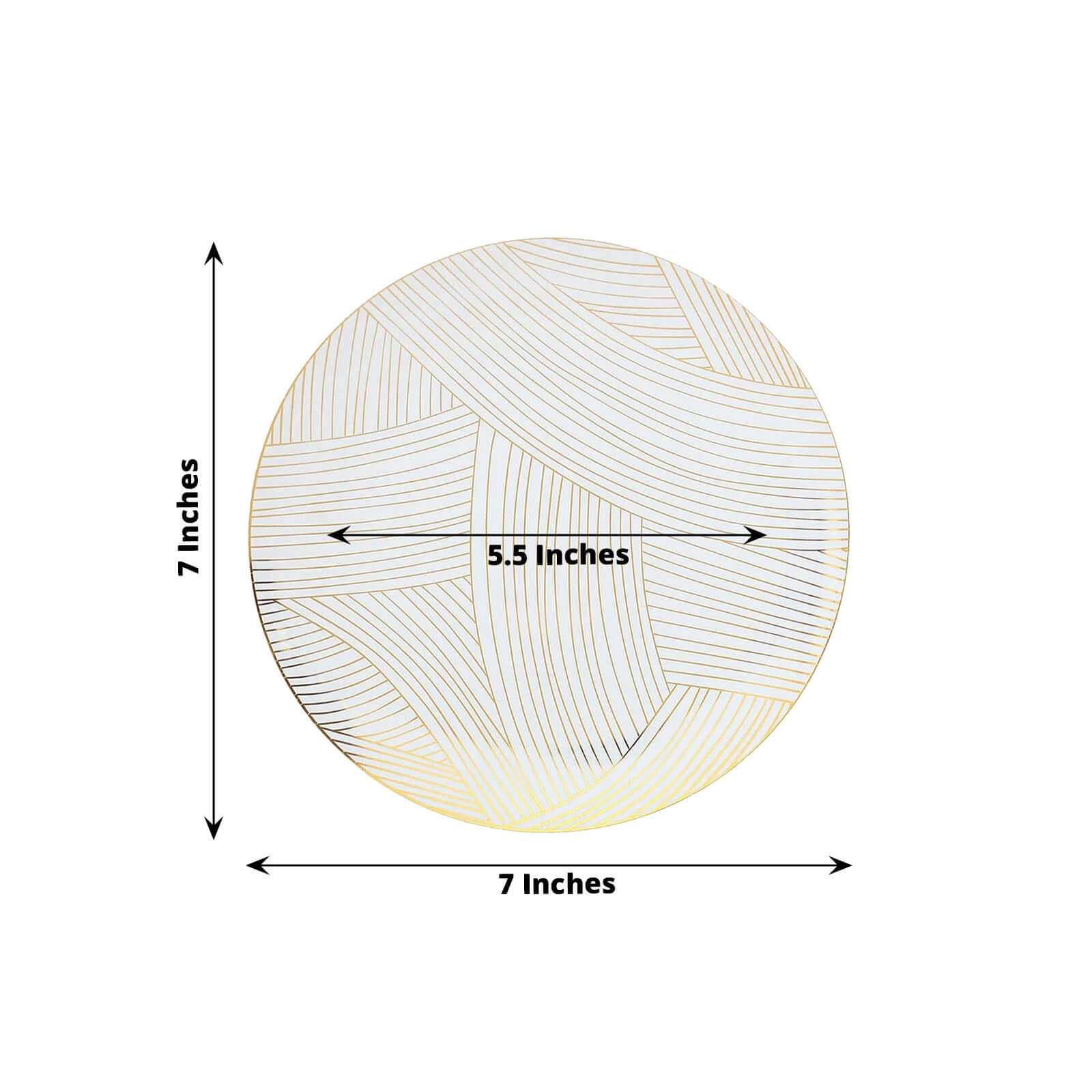 10-Pack Plastic 7" Round Dessert Plates in White with Gold Wave Brush Strokes Pattern - Disposable Appetizer Salad Plates for Modern & Classy Table Decor