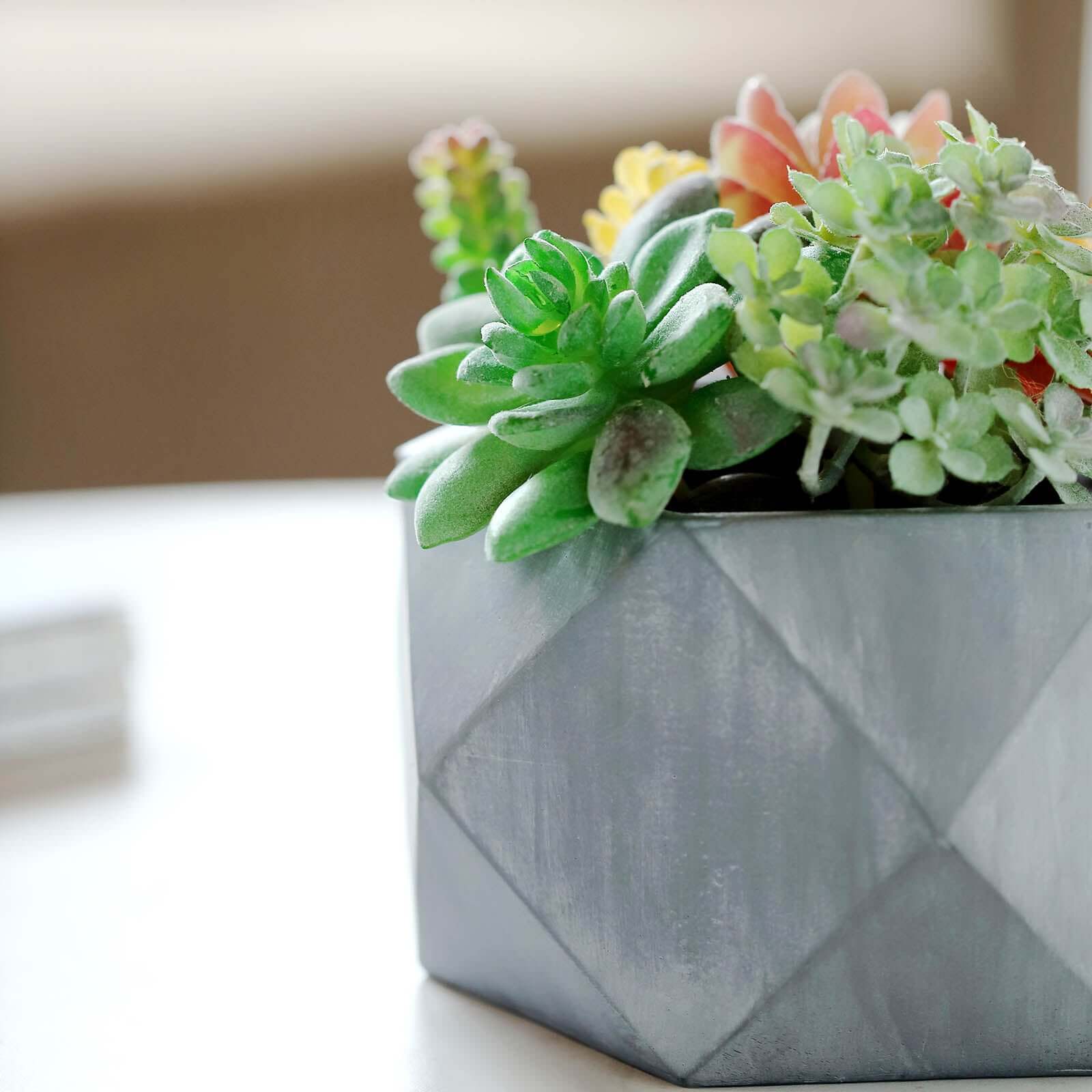Geometric Planter Mini Cement Design Gray Finish - Concrete Succulent Flower Pot 7"