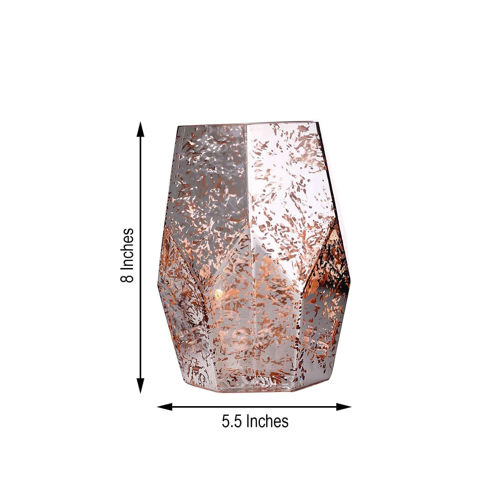 2-Pack Mercury Glass Vases Pentagon Design Silver Rose Gold - Decorative Candle Holder Centerpieces 8"