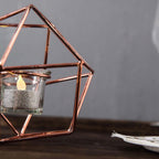 Set of Metal Candle Holders Linked Geometric Design Rose Gold - Modern Table Decor with Votive Glass for Gatherings 11"
