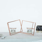 Set of Metal Candle Holders Linked Geometric Design Rose Gold - Chic Votive Glass Decor for Events & Gatherings 9"