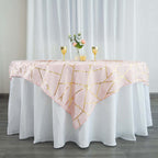 Polyester 54"x54" Table Overlay Square Tablecloth Blush with Gold Foil Geometric Pattern - Wrinkle-Resistant & Durable Table Topper