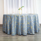 Polyester 120" Round Tablecloth Dusty Blue with Gold Foil Geometric Pattern Wrinkle-Resistant Seamless Table Cover