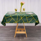 Polyester 54"x54" Square Tablecloth Hunter Emerald Green with Gold Foil Geometric Pattern - Wrinkle-Resistant & Durable Table Cover
