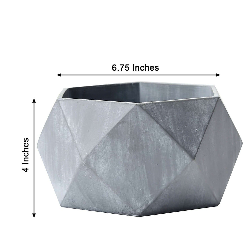 Geometric Planter Mini Cement Design Gray Finish - Concrete Succulent Flower Pot 7"