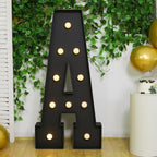 Giant LED Marquee Light Up Letter "A", Black 4ft Pre - Cut Foam Board with 10 Warm White Battery Operated LEDs, Glue Gun and Sticks - Bell Racket Store