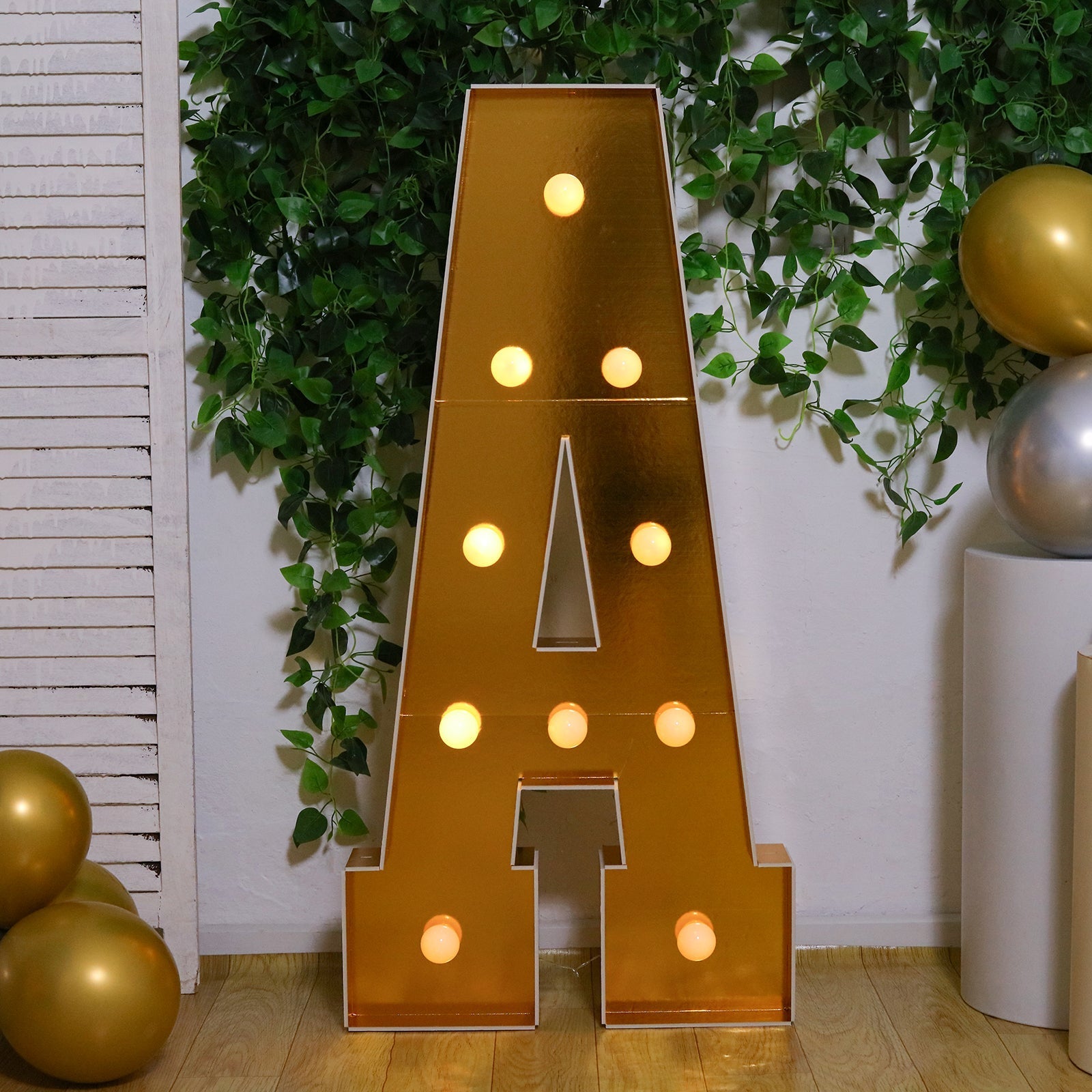 Giant LED Marquee Light Up Letter "A", Gold 4ft Pre - Cut Foam Board with 10 Warm White Battery Operated LEDs, Glue Gun and Sticks - Bell Racket Store