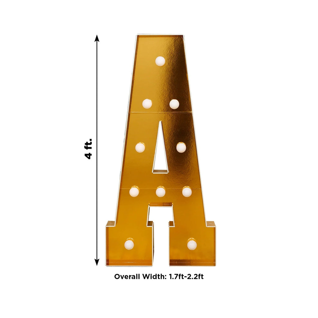 Giant LED Marquee Light Up Letter "A", Gold 4ft Pre - Cut Foam Board with 10 Warm White Battery Operated LEDs, Glue Gun and Sticks - Bell Racket Store