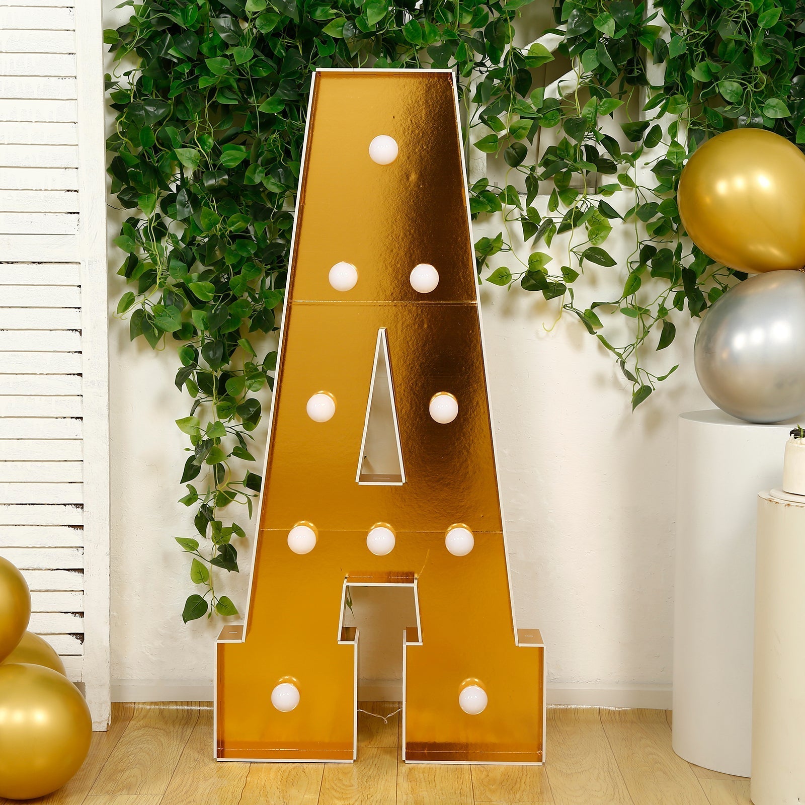 Giant LED Marquee Light Up Letter "A", Gold 4ft Pre - Cut Foam Board with 10 Warm White Battery Operated LEDs, Glue Gun and Sticks - Bell Racket Store