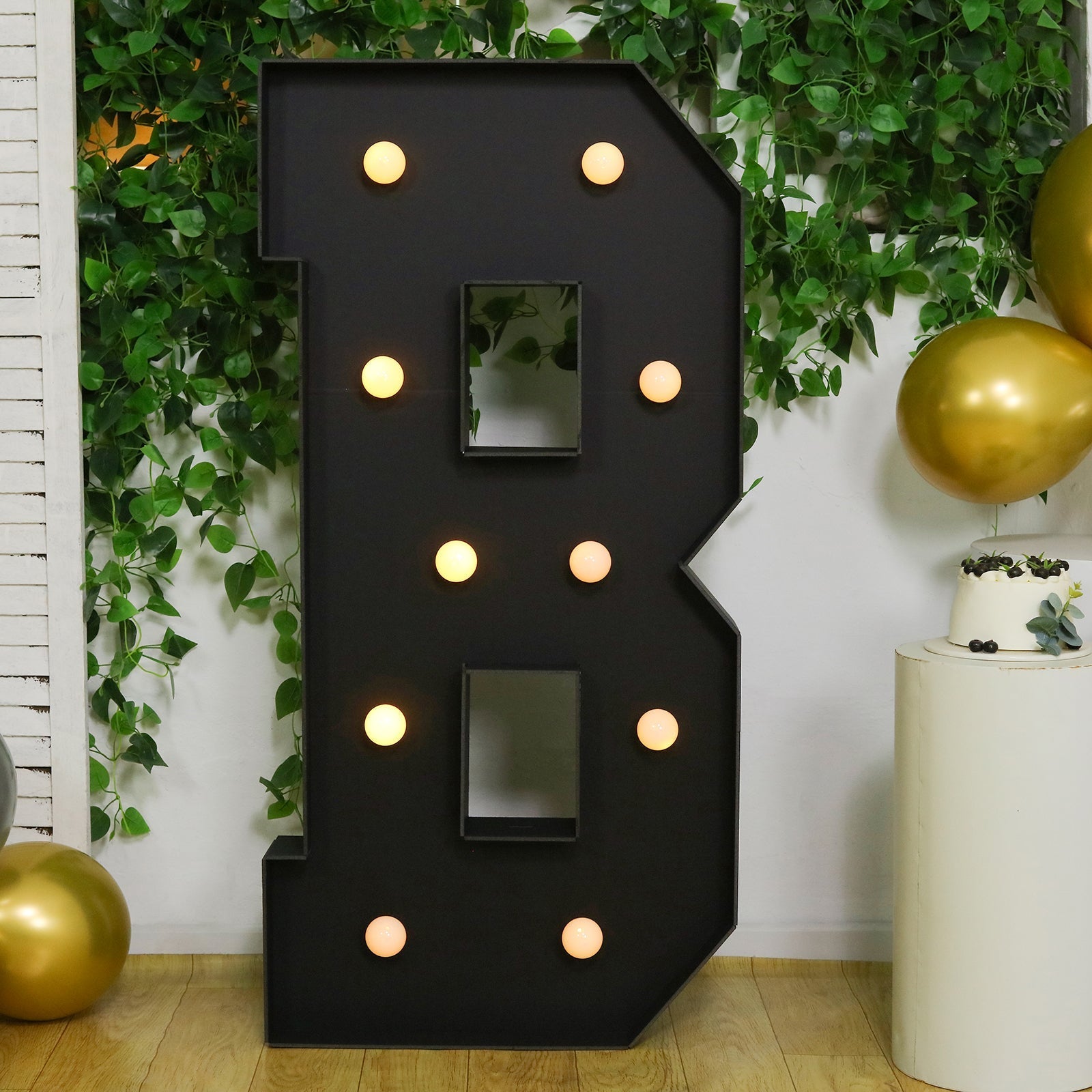 Giant LED Marquee Light Up Letter "B", Black 4ft Pre - Cut Foam Board with 10 Warm White Battery Operated LEDs, Glue Gun and Sticks - Bell Racket Store