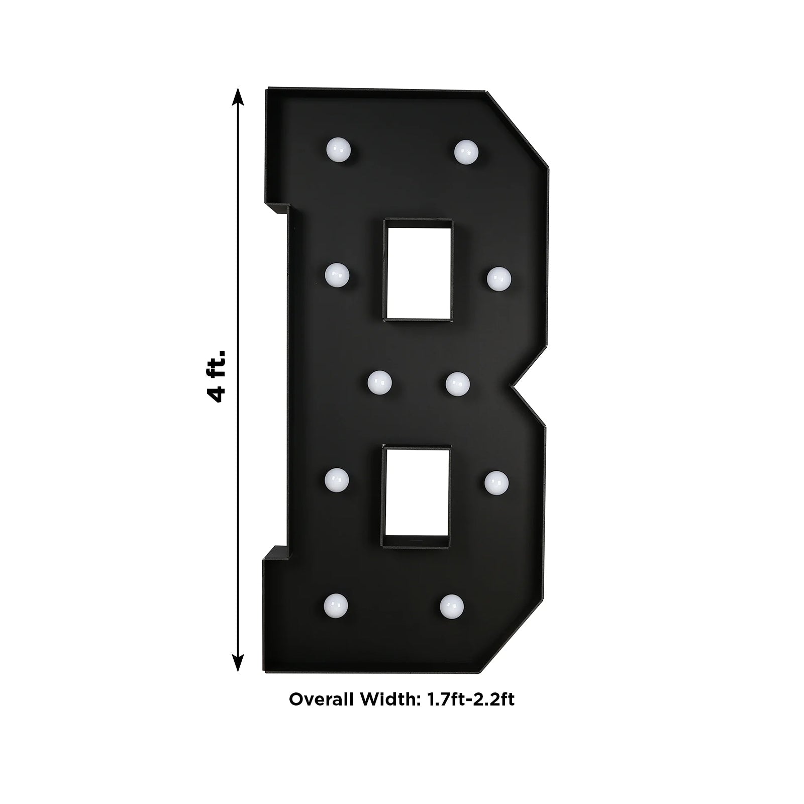 Giant LED Marquee Light Up Letter "B", Black 4ft Pre - Cut Foam Board with 10 Warm White Battery Operated LEDs, Glue Gun and Sticks - Bell Racket Store