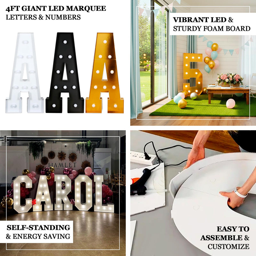 Giant LED Marquee Light Up Letter "B", Gold 4ft Pre - Cut Foam Board with 10 Warm White Battery Operated LEDs, Glue Gun and Sticks - Bell Racket Store