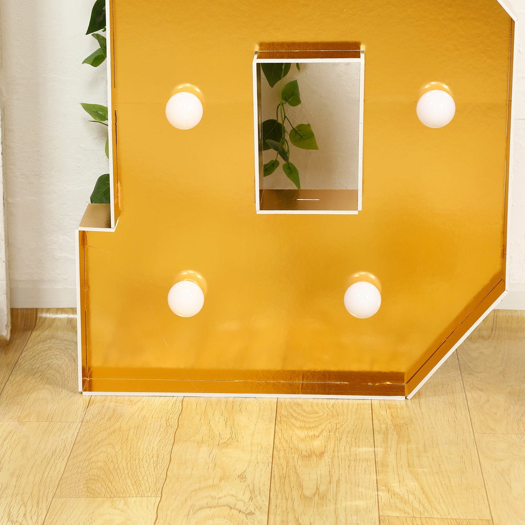 Giant LED Marquee Light Up Letter "B", Gold 4ft Pre - Cut Foam Board with 10 Warm White Battery Operated LEDs, Glue Gun and Sticks - Bell Racket Store