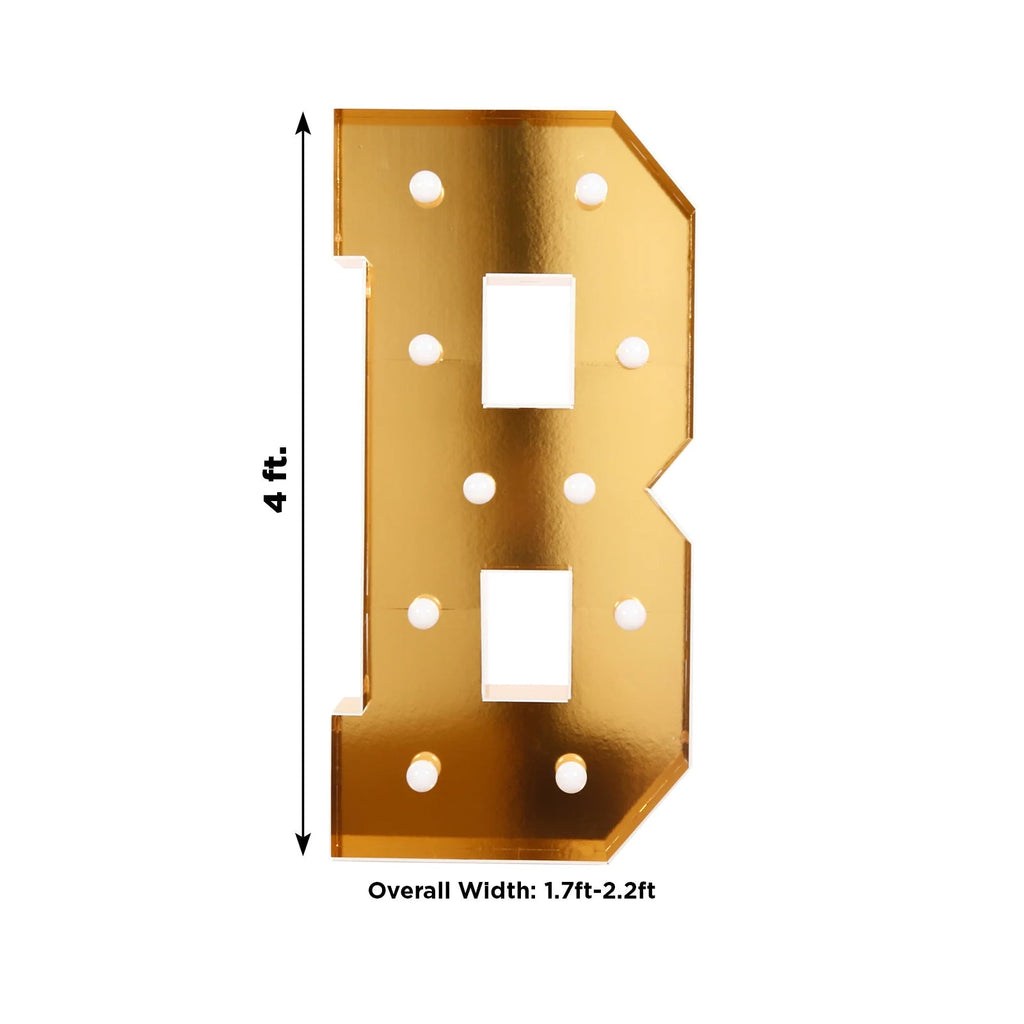 Giant LED Marquee Light Up Letter "B", Gold 4ft Pre - Cut Foam Board with 10 Warm White Battery Operated LEDs, Glue Gun and Sticks - Bell Racket Store