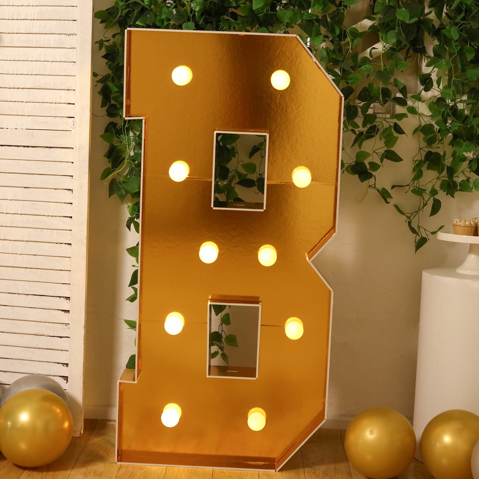 Giant LED Marquee Light Up Letter "B", Gold 4ft Pre - Cut Foam Board with 10 Warm White Battery Operated LEDs, Glue Gun and Sticks - Bell Racket Store