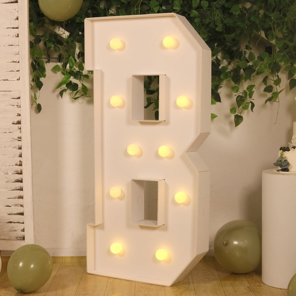 Giant LED Marquee Light Up Letter "B", White 4ft Pre - Cut Foam Board with 10 Warm White Battery Operated LEDs, Glue Gun and Sticks - Bell Racket Store