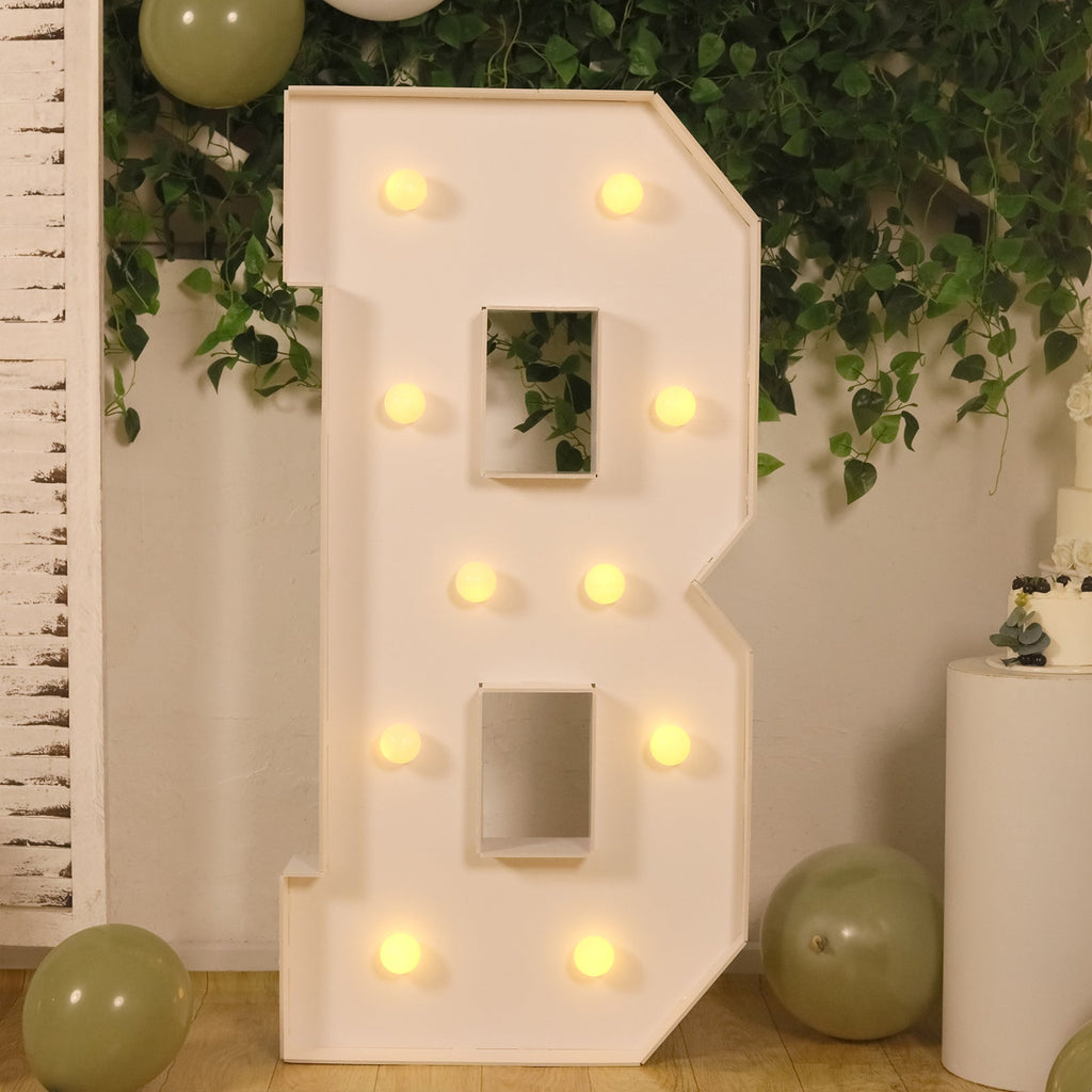 Giant LED Marquee Light Up Letter "B", White 4ft Pre - Cut Foam Board with 10 Warm White Battery Operated LEDs, Glue Gun and Sticks - Bell Racket Store