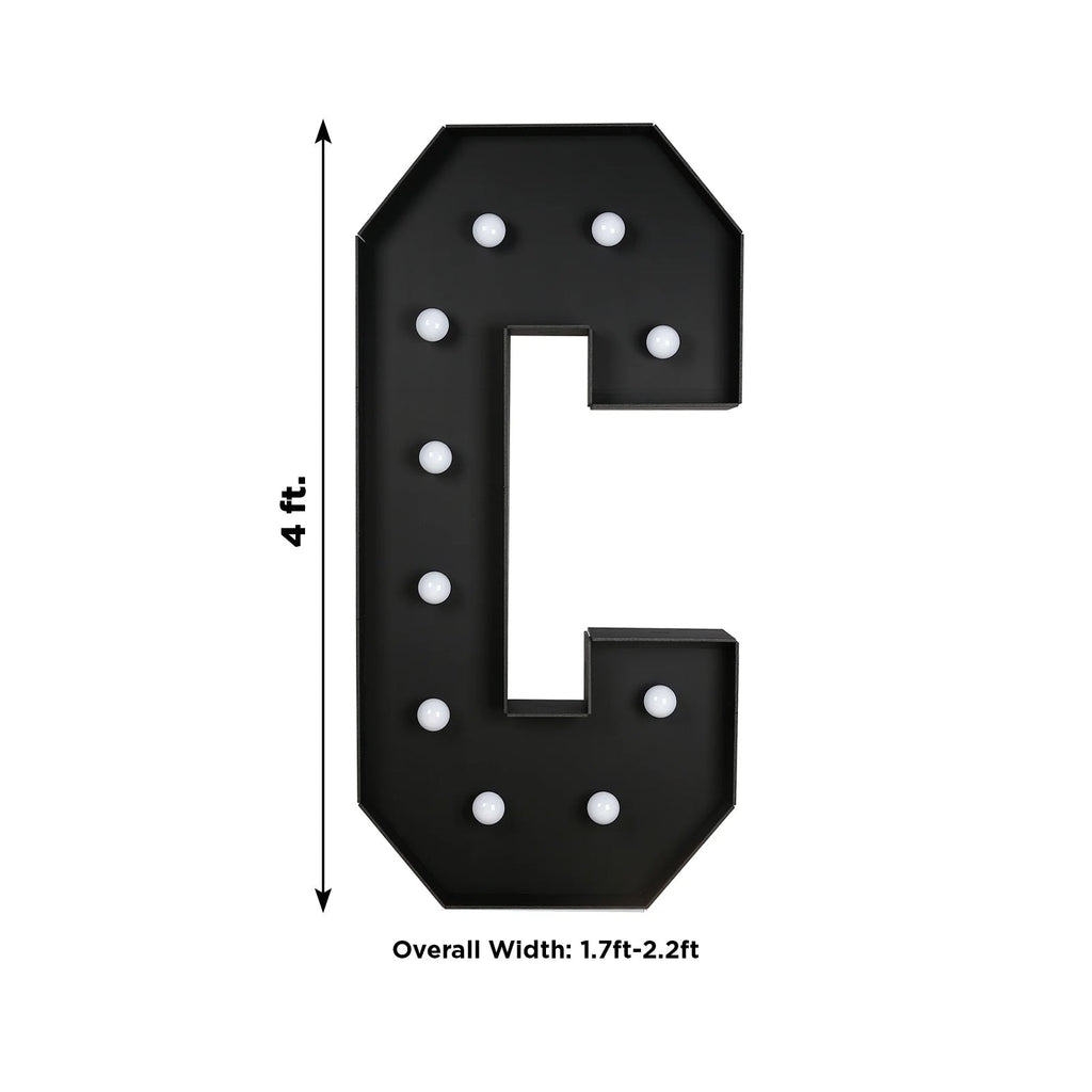 Giant LED Marquee Light Up Letter "C", Black 4ft Pre - Cut Foam Board with 10 Warm White Battery Operated LEDs, Glue Gun and Sticks - Bell Racket Store