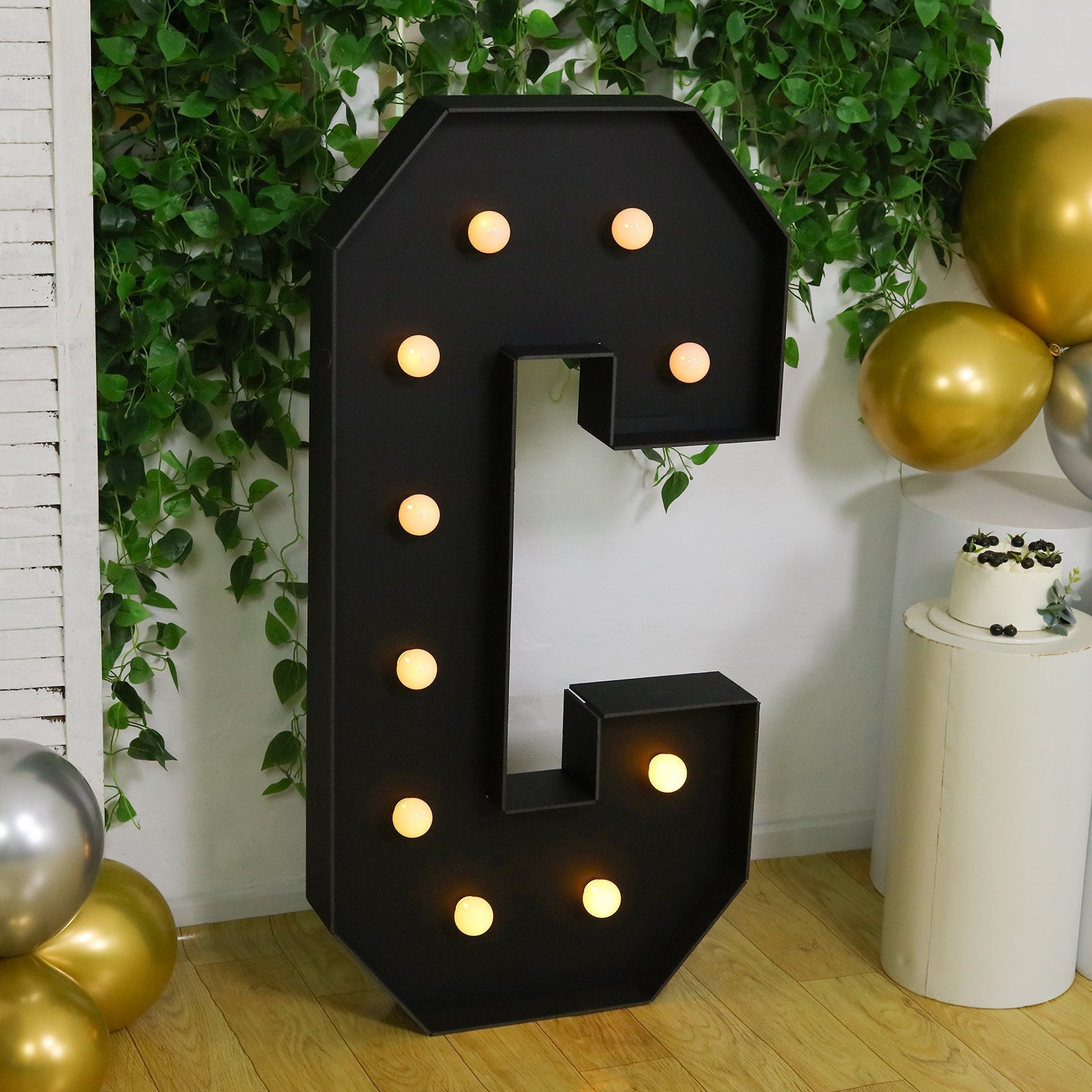 Giant LED Marquee Light Up Letter "C", Black 4ft Pre - Cut Foam Board with 10 Warm White Battery Operated LEDs, Glue Gun and Sticks - Bell Racket Store