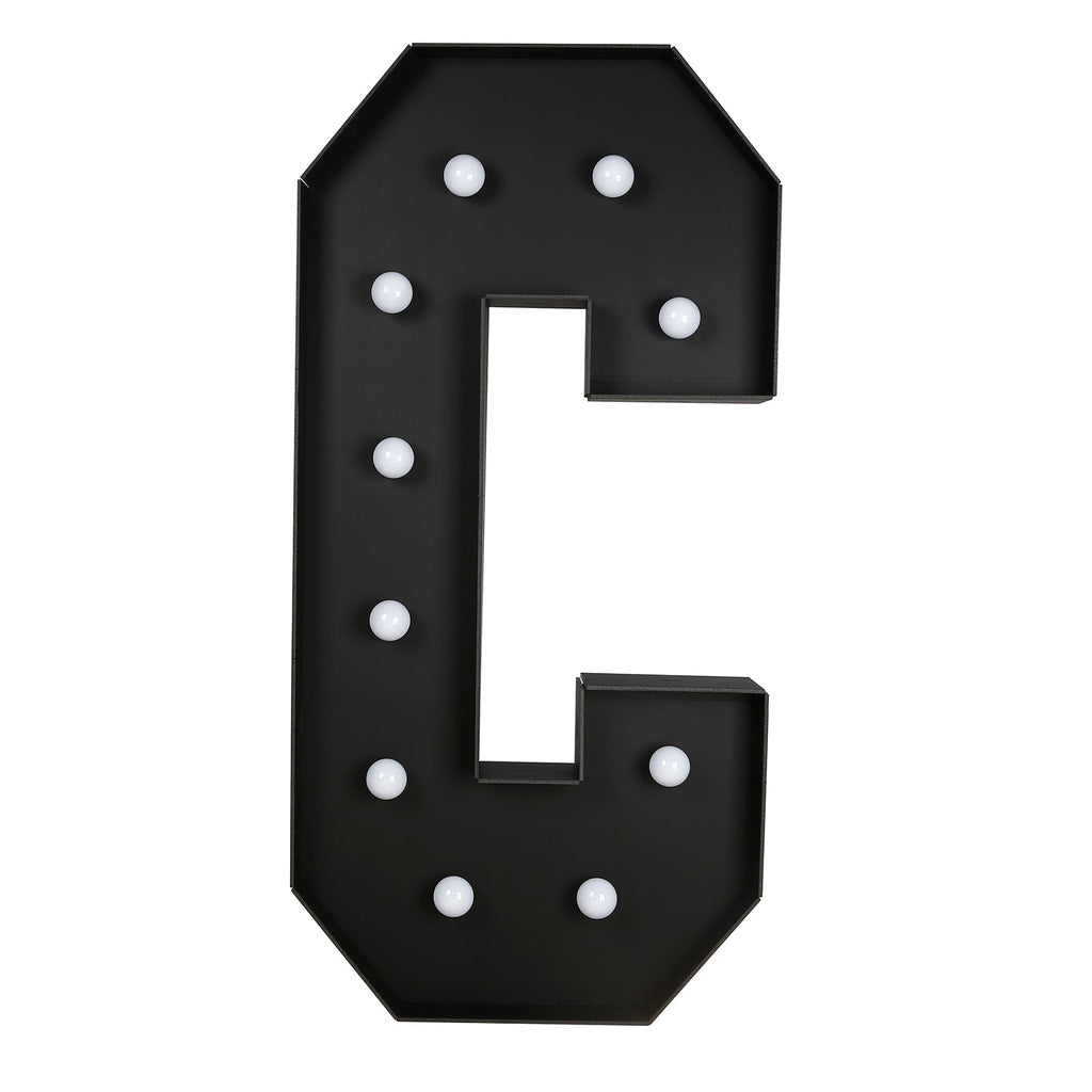 Giant LED Marquee Light Up Letter "C", Black 4ft Pre - Cut Foam Board with 10 Warm White Battery Operated LEDs, Glue Gun and Sticks - Bell Racket Store