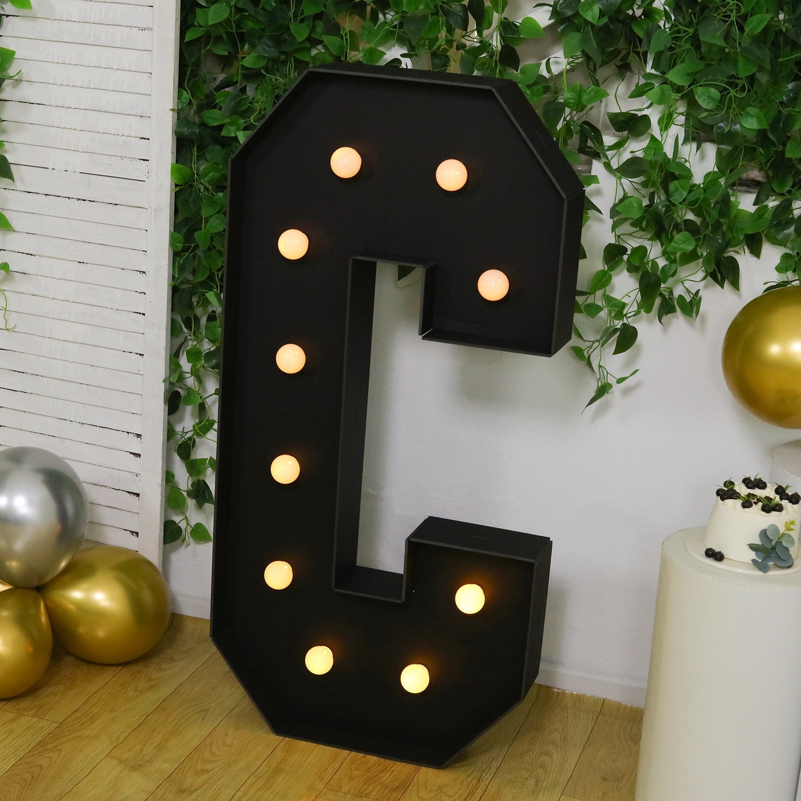 Giant LED Marquee Light Up Letter "C", Black 4ft Pre - Cut Foam Board with 10 Warm White Battery Operated LEDs, Glue Gun and Sticks - Bell Racket Store