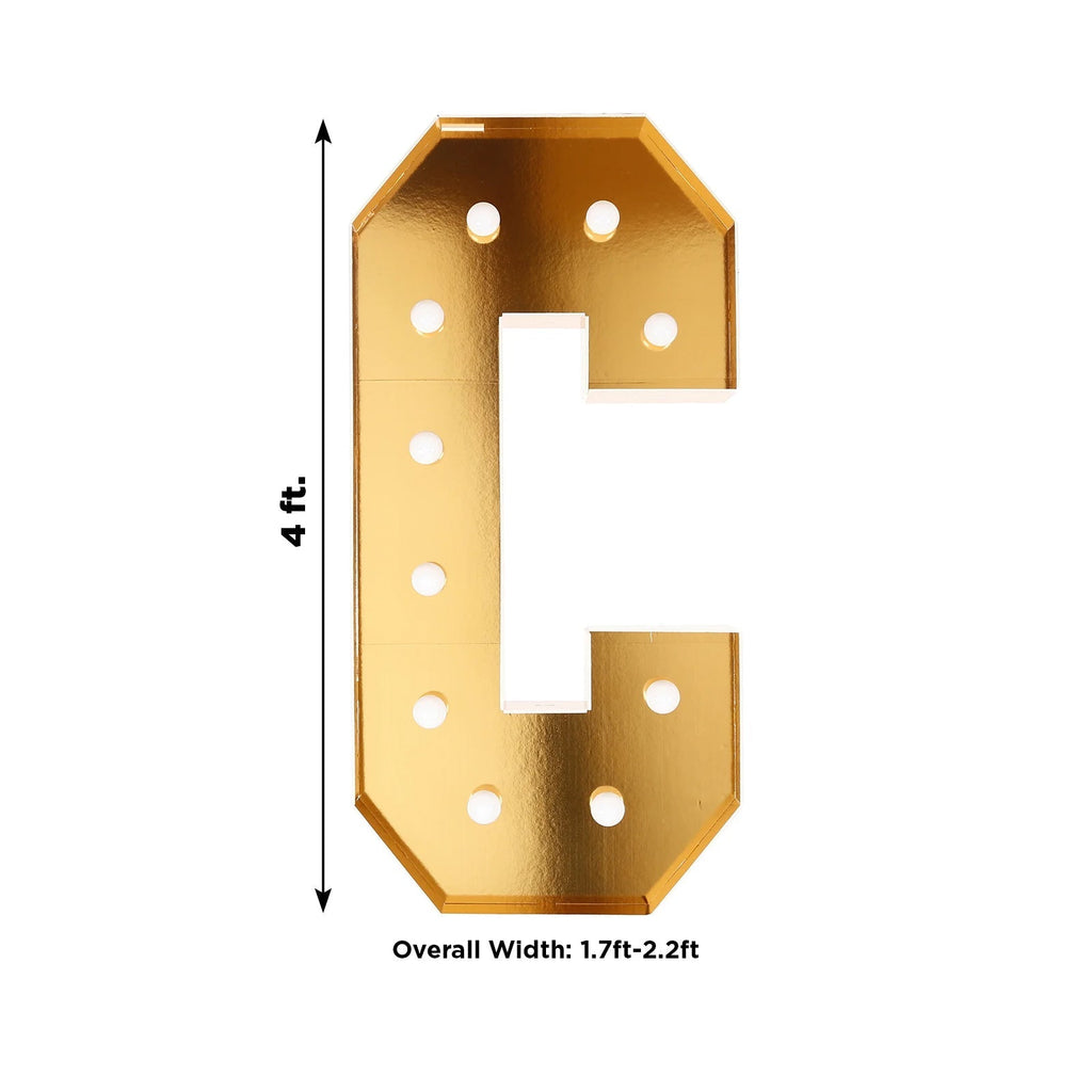 Giant LED Marquee Light Up Letter "C", Gold 4ft Pre - Cut Foam Board with 10 Warm White Battery Operated LEDs, Glue Gun and Sticks - Bell Racket Store