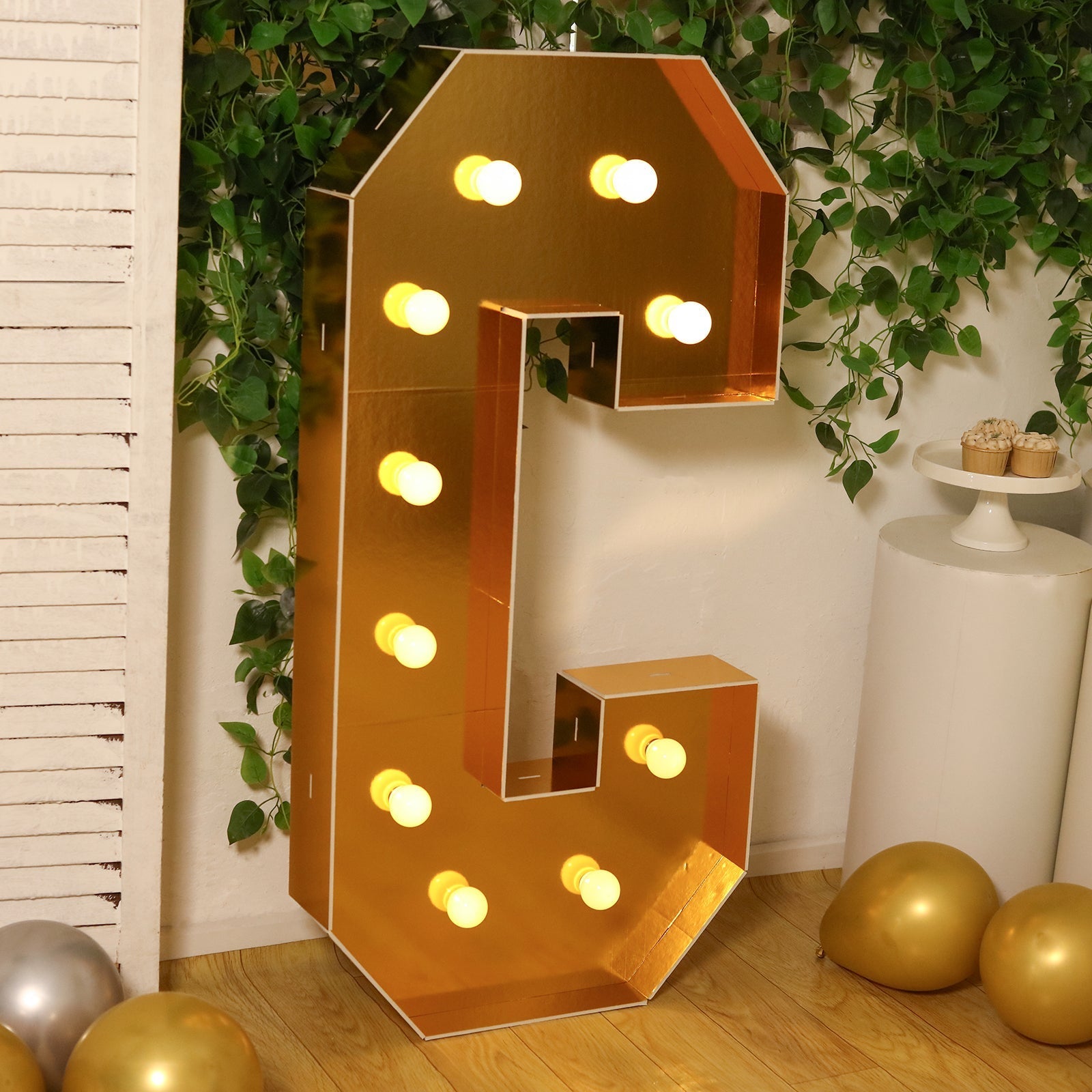 Giant LED Marquee Light Up Letter "C", Gold 4ft Pre - Cut Foam Board with 10 Warm White Battery Operated LEDs, Glue Gun and Sticks - Bell Racket Store