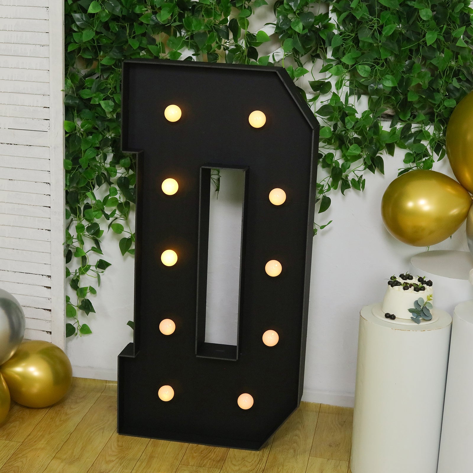 Giant LED Marquee Light Up Letter "D", Black 4ft Pre - Cut Foam Board with 10 Warm White Battery Operated LEDs, Glue Gun and Sticks - Bell Racket Store