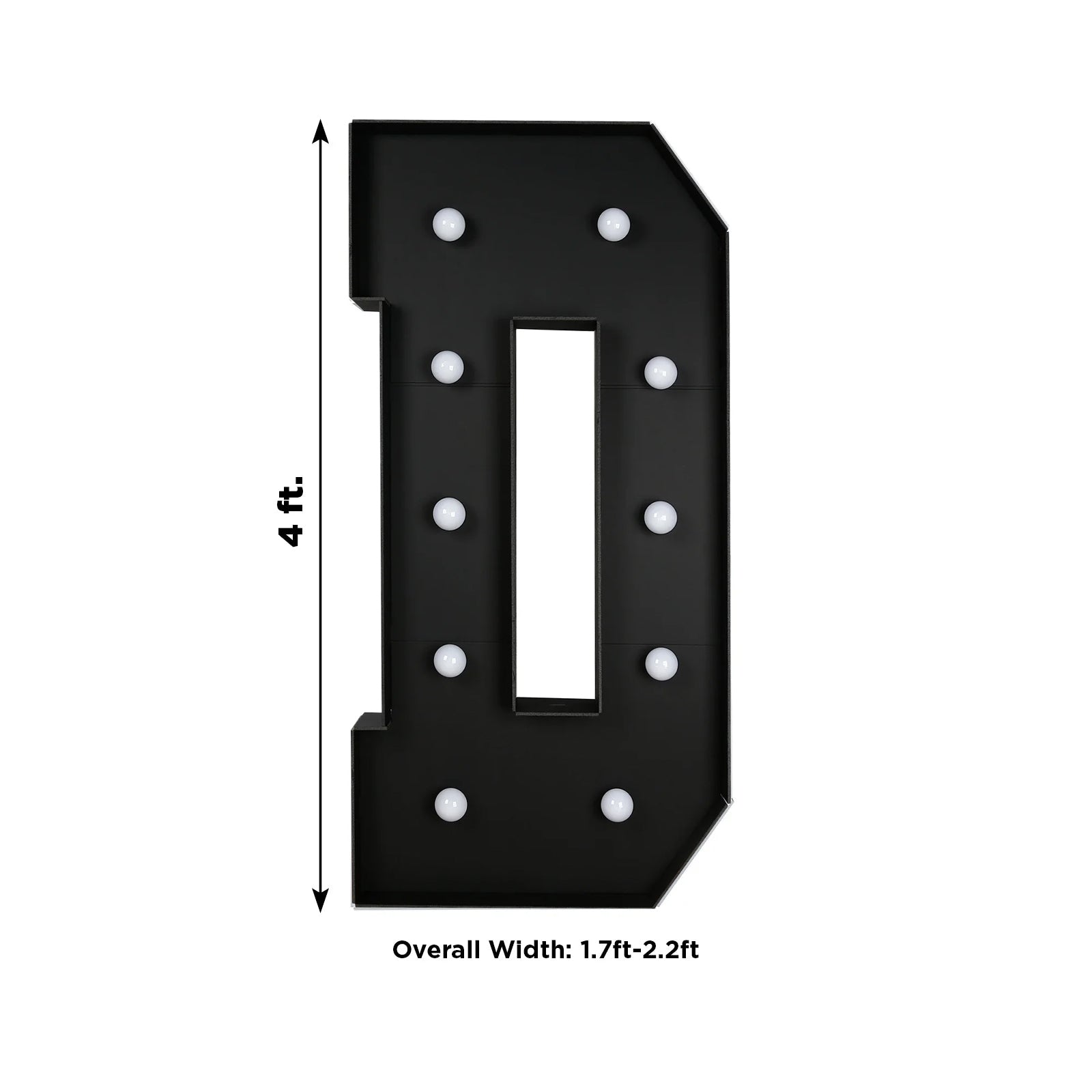 Giant LED Marquee Light Up Letter "D", Black 4ft Pre - Cut Foam Board with 10 Warm White Battery Operated LEDs, Glue Gun and Sticks - Bell Racket Store