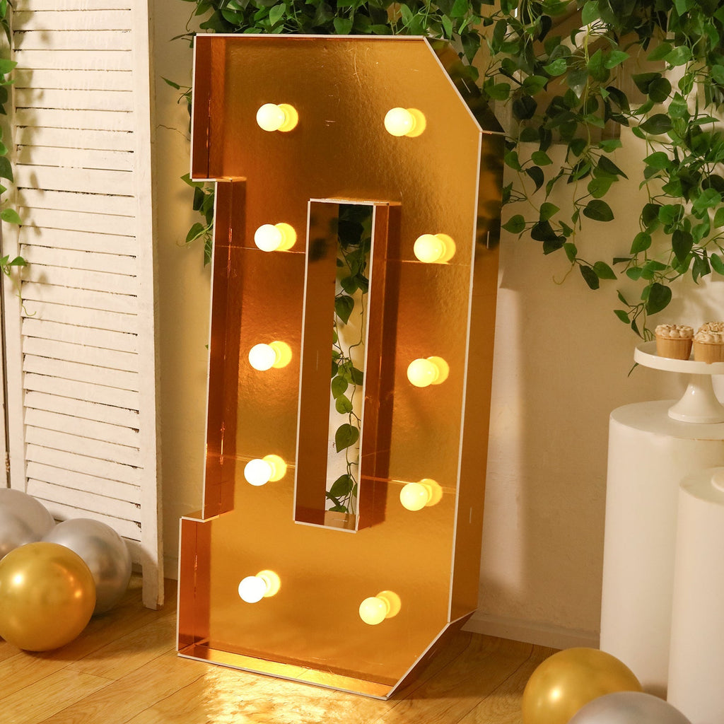 Giant LED Marquee Light Up Letter "D", Gold 4ft Pre - Cut Foam Board with 10 Warm White Battery Operated LEDs, Glue Gun and Sticks - Bell Racket Store