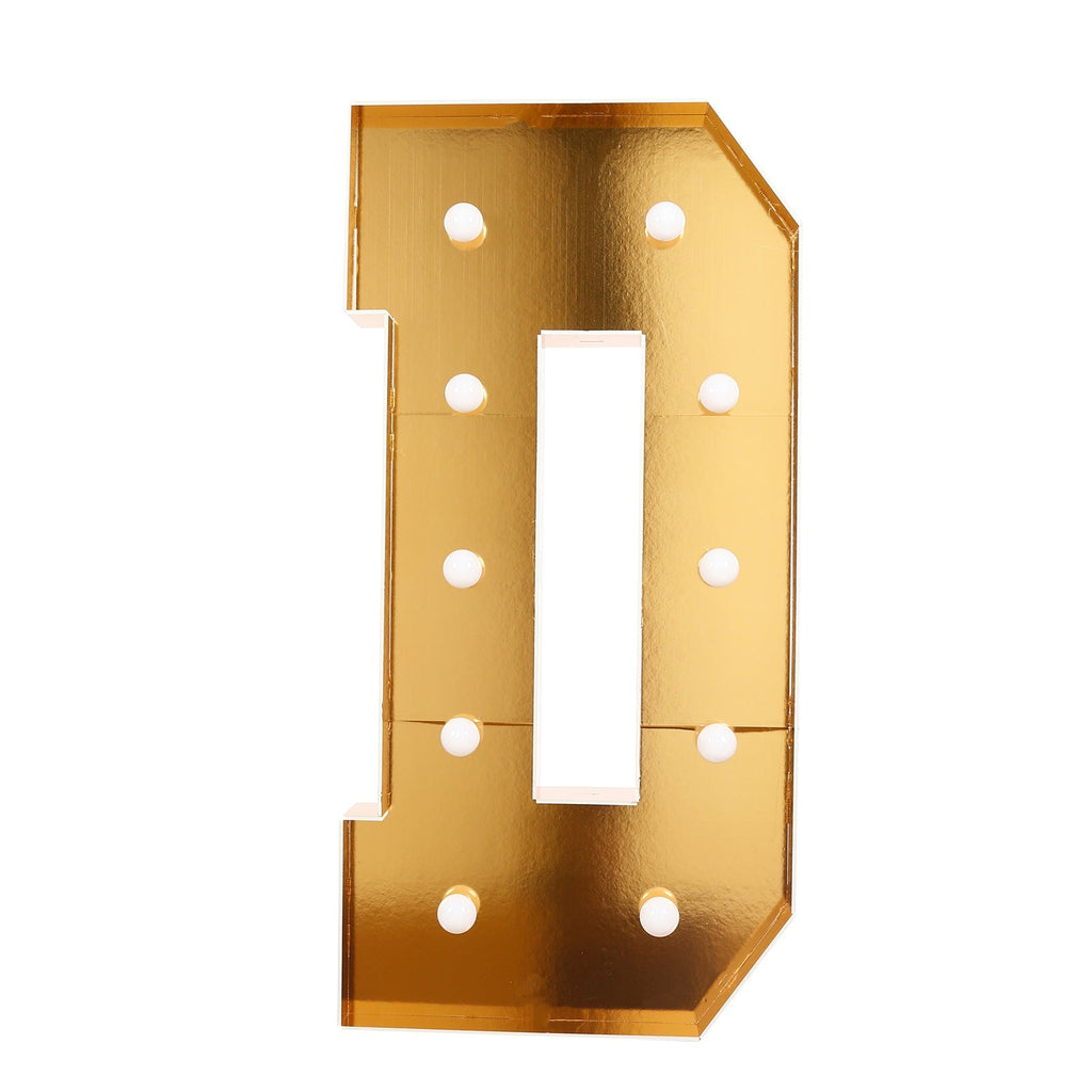Giant LED Marquee Light Up Letter "D", Gold 4ft Pre - Cut Foam Board with 10 Warm White Battery Operated LEDs, Glue Gun and Sticks - Bell Racket Store