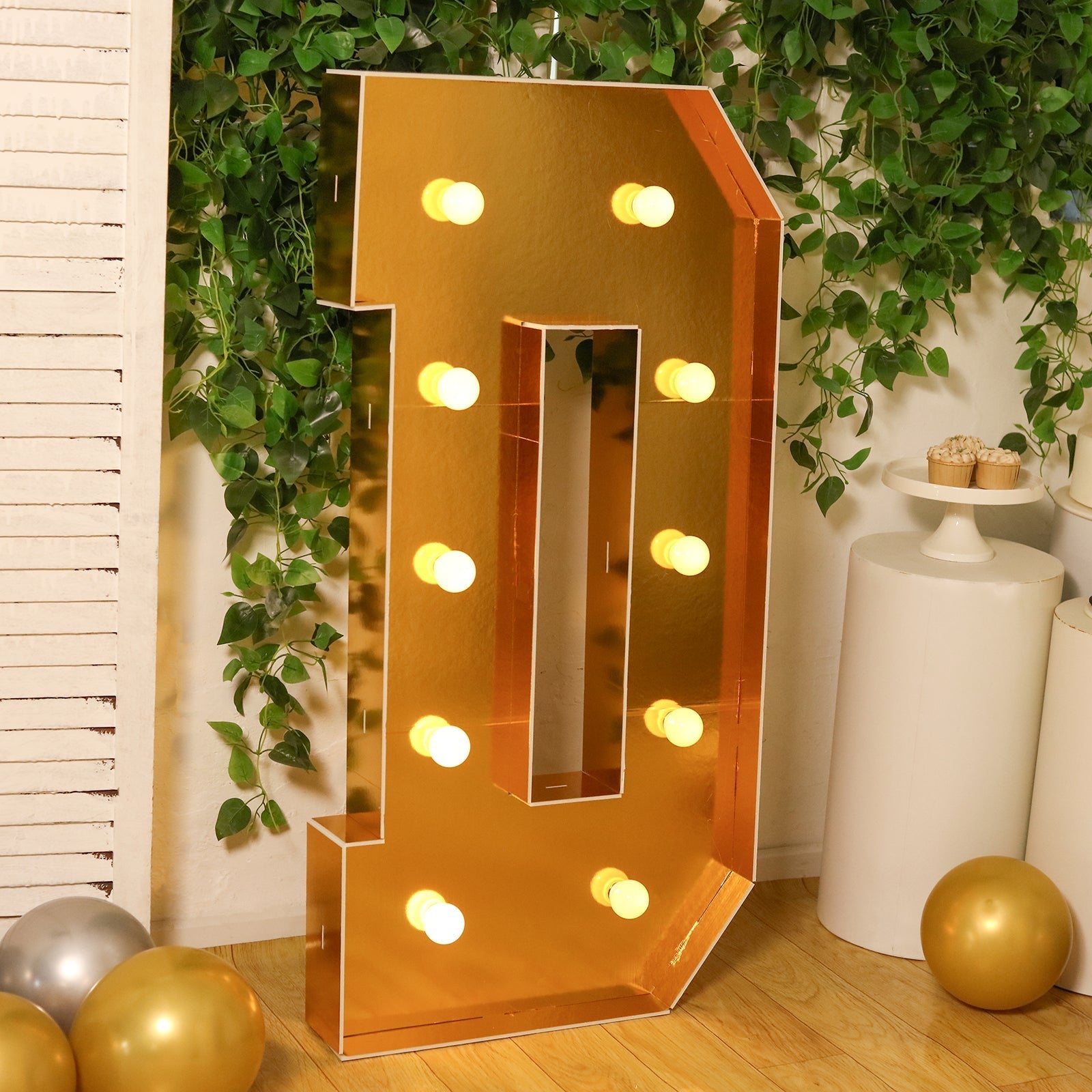 Giant LED Marquee Light Up Letter "D", Gold 4ft Pre - Cut Foam Board with 10 Warm White Battery Operated LEDs, Glue Gun and Sticks - Bell Racket Store