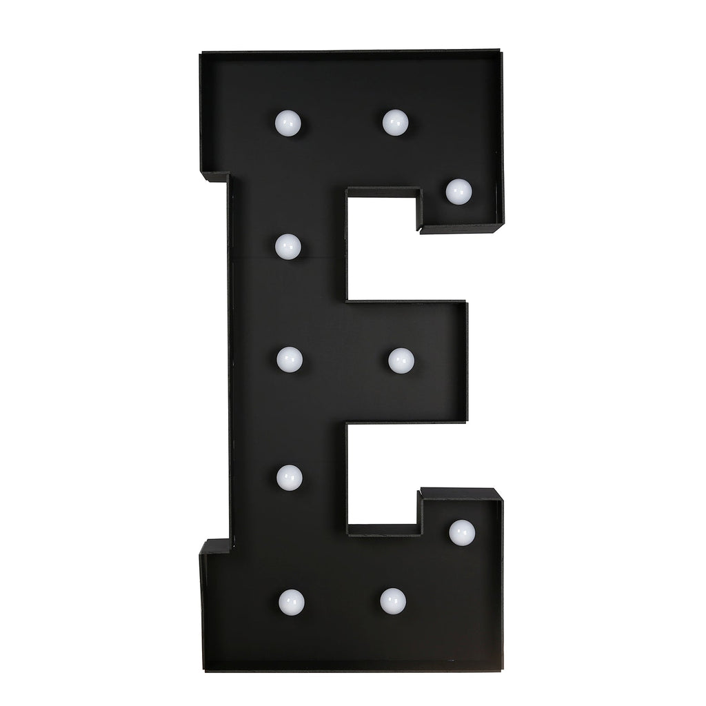 Giant LED Marquee Light Up Letter "E", Black 4ft Pre - Cut Foam Board with 10 Warm White Battery Operated LEDs, Glue Gun and Sticks - Bell Racket Store