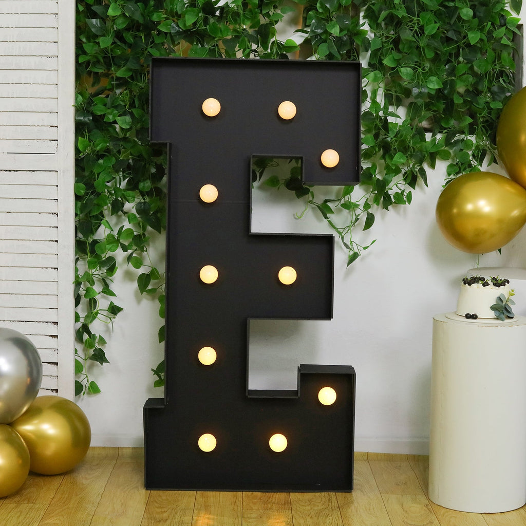 Giant LED Marquee Light Up Letter "E", Black 4ft Pre - Cut Foam Board with 10 Warm White Battery Operated LEDs, Glue Gun and Sticks - Bell Racket Store