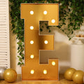 Giant LED Marquee Light Up Letter "E", Gold 4ft Pre - Cut Foam Board with 10 Warm White Battery Operated LEDs, Glue Gun and Sticks - Bell Racket Store