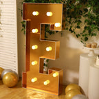 Giant LED Marquee Light Up Letter "E", Gold 4ft Pre - Cut Foam Board with 10 Warm White Battery Operated LEDs, Glue Gun and Sticks - Bell Racket Store