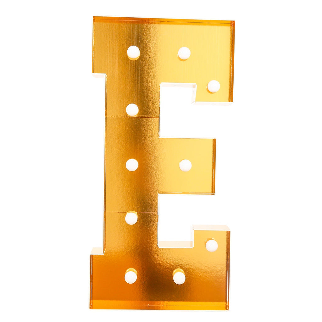 Giant LED Marquee Light Up Letter "E", Gold 4ft Pre - Cut Foam Board with 10 Warm White Battery Operated LEDs, Glue Gun and Sticks - Bell Racket Store