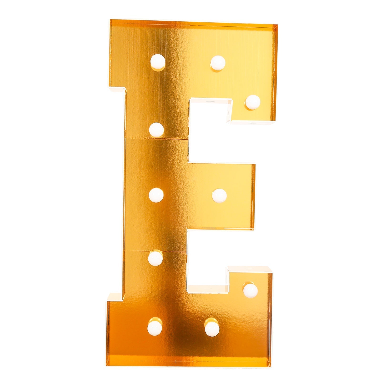 Giant LED Marquee Light Up Letter "E", Gold 4ft Pre - Cut Foam Board with 10 Warm White Battery Operated LEDs, Glue Gun and Sticks - Bell Racket Store