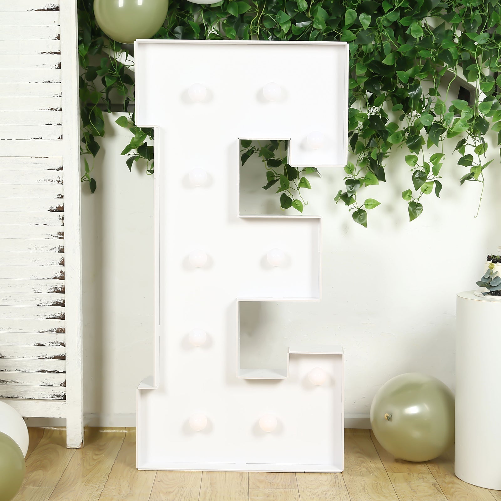 Giant LED Marquee Light Up Letter "E", White 4ft Pre - Cut Foam Board with 10 Warm White Battery Operated LEDs, Glue Gun and Sticks - Bell Racket Store