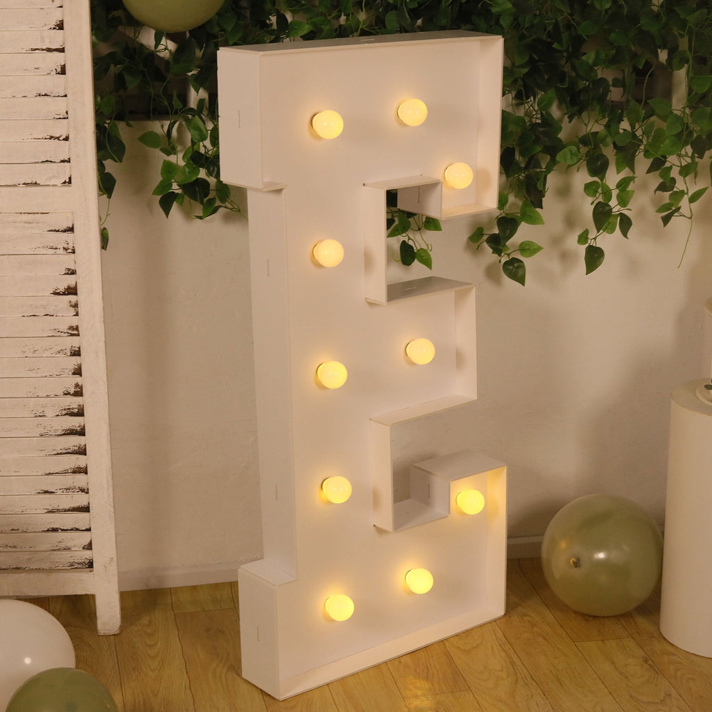 Giant LED Marquee Light Up Letter "E", White 4ft Pre - Cut Foam Board with 10 Warm White Battery Operated LEDs, Glue Gun and Sticks - Bell Racket Store