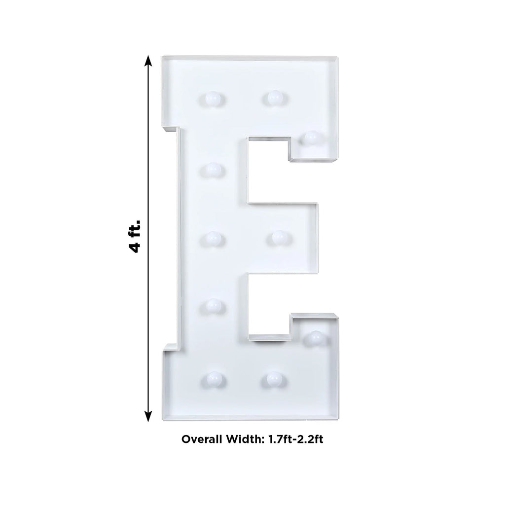 Giant LED Marquee Light Up Letter "E", White 4ft Pre - Cut Foam Board with 10 Warm White Battery Operated LEDs, Glue Gun and Sticks - Bell Racket Store