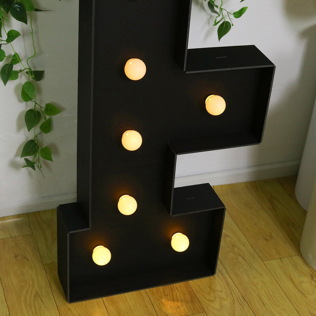 Giant LED Marquee Light Up Letter "F", Black 4ft Pre - Cut Foam Board with 10 Warm White Battery Operated LEDs, Glue Gun and Sticks - Bell Racket Store