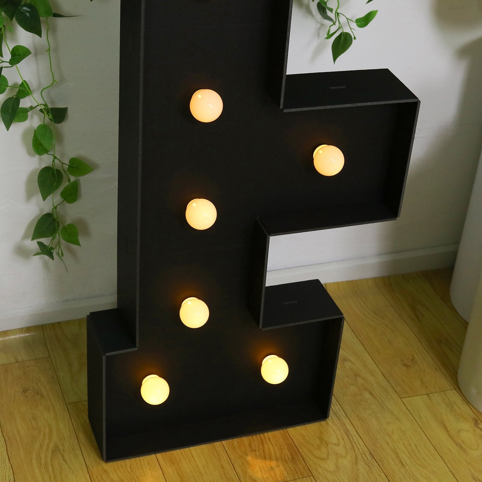 Giant LED Marquee Light Up Letter "F", Black 4ft Pre - Cut Foam Board with 10 Warm White Battery Operated LEDs, Glue Gun and Sticks - Bell Racket Store