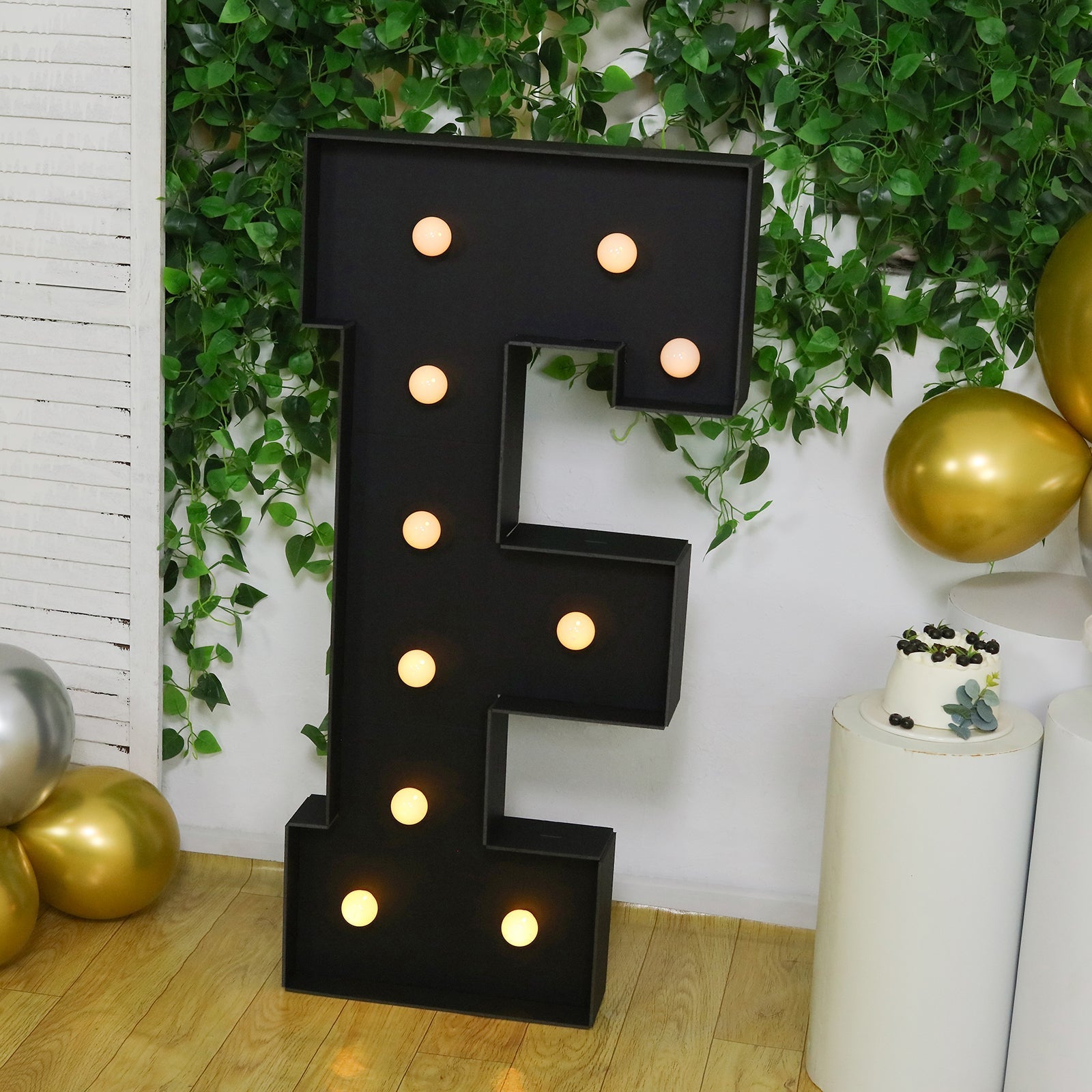 Giant LED Marquee Light Up Letter "F", Black 4ft Pre - Cut Foam Board with 10 Warm White Battery Operated LEDs, Glue Gun and Sticks - Bell Racket Store
