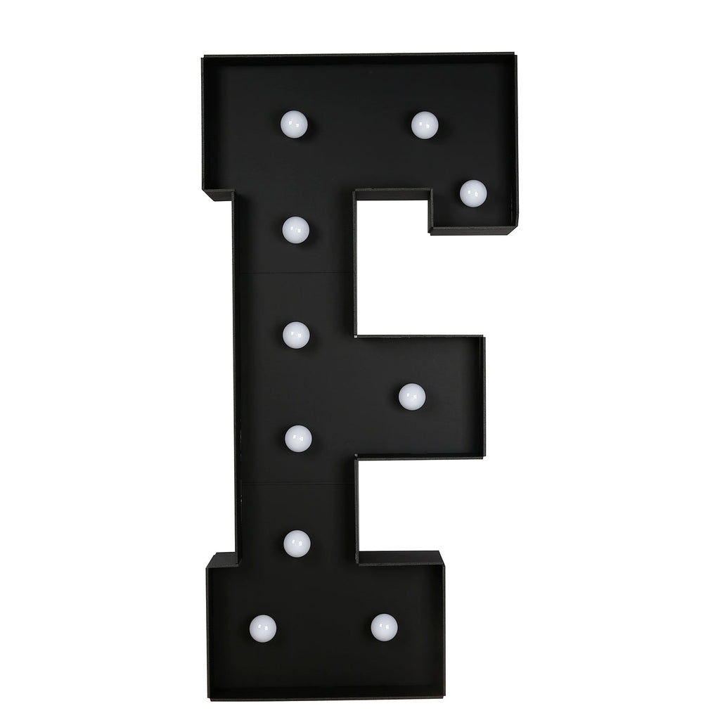 Giant LED Marquee Light Up Letter "F", Black 4ft Pre - Cut Foam Board with 10 Warm White Battery Operated LEDs, Glue Gun and Sticks - Bell Racket Store