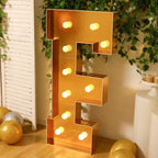 Giant LED Marquee Light Up Letter "F", Gold 4ft Pre - Cut Foam Board with 10 Warm White Battery Operated LEDs, Glue Gun and Sticks - Bell Racket Store