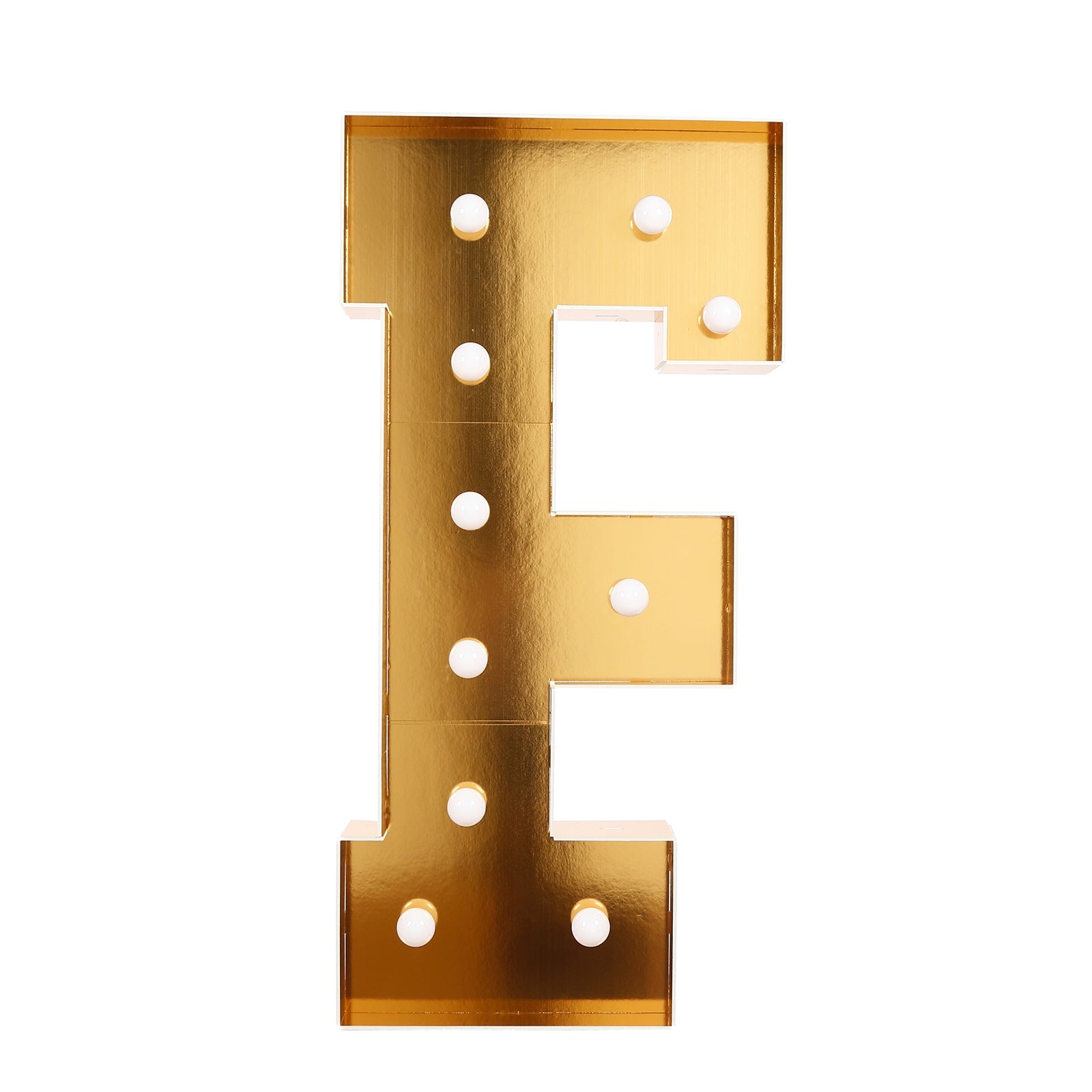 Giant LED Marquee Light Up Letter "F", Gold 4ft Pre - Cut Foam Board with 10 Warm White Battery Operated LEDs, Glue Gun and Sticks - Bell Racket Store